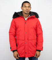 Enos Parka Jas Heren – Met Bontkraag – Rood - Maat: XS