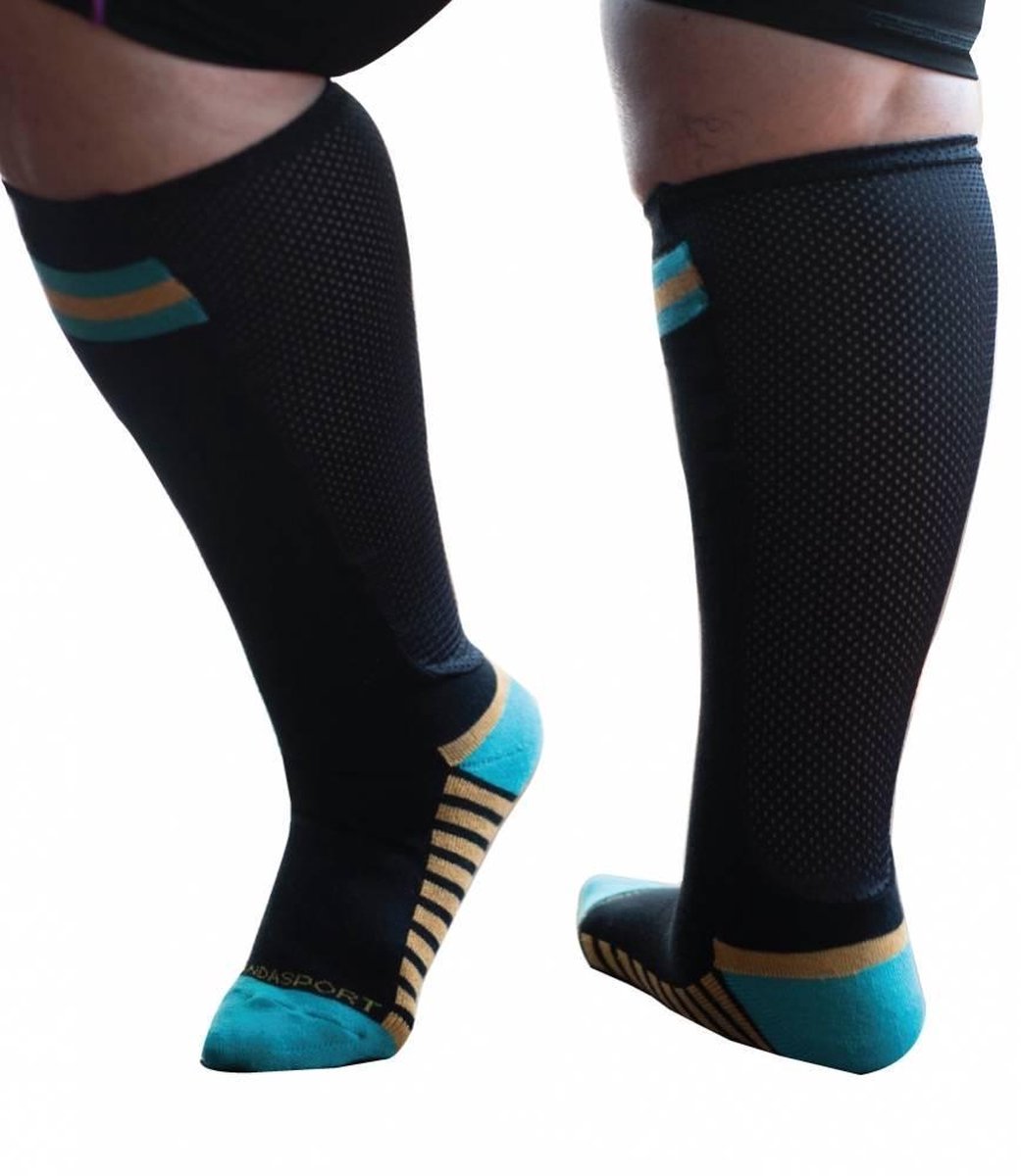 Sportsok met mesh panel - zwart - turquoise 41 - 43 - XpandaSport