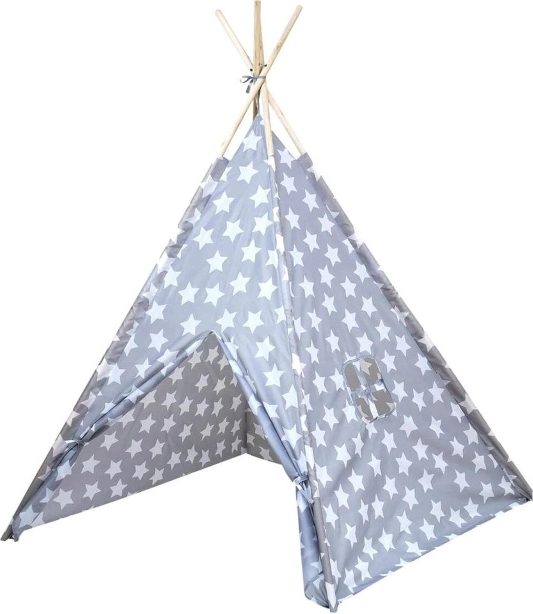 Luxe Tipi Tent sterren grijs - 120 x 120 x 150 cm - wigwam speeltent - tipi tent kinderen - speeltent kinderen - jongens en meisjes