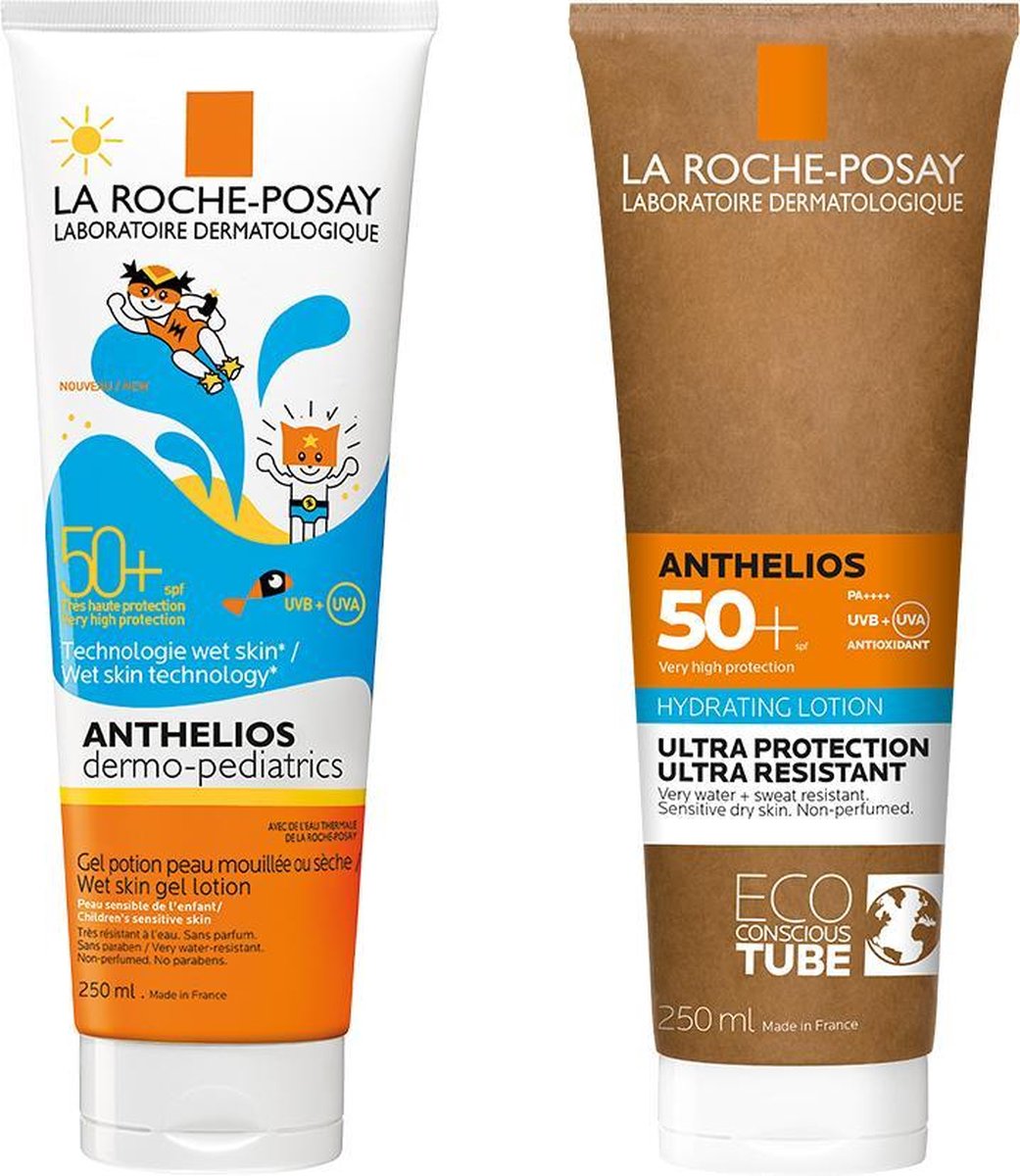 Bundel Anthelios Family Pack Wet Skin Gel Kids & Hydraterende Zonnebrandmelk SPF50+ Volwassenen
