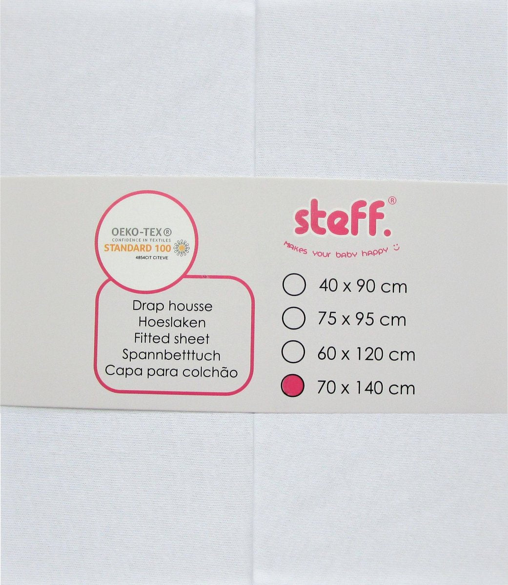 Steff - hoeslaken 70x140 cm - jersey katoen set van 2 wit + wit met kwaliteitslabel OEKO-Tex standard 100