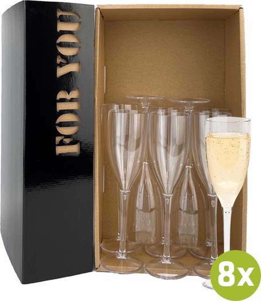 8x Champagneglas Reims 15cl cadeauset | Onbreekbare kunststof / plastic drinkglazen