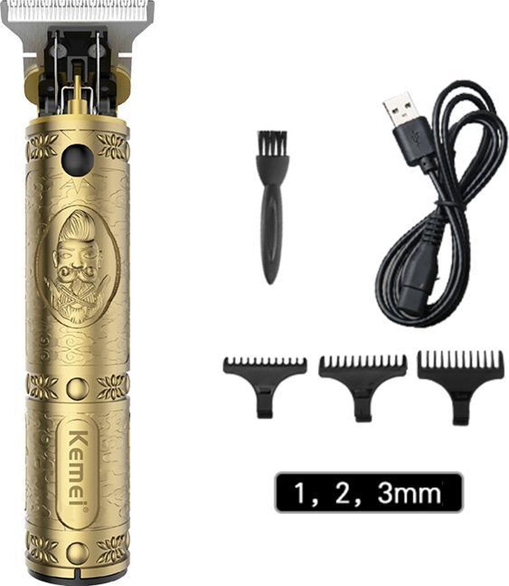 Kemei KM-700B - Luxe Tondeuse - Professionele Trimmer - Groomer - Scheerapparaat - Baardtrimmer - Precisietrimmer - Haarstyling - Haartrimmer - Goudkleurig - Draadloos - USB Opladen - Inclusief 3 opzetkammen & Olieflesje