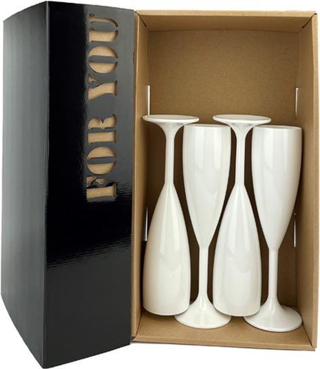 4x Champagneglas Givet wit 19cl cadeauset | Onbreekbare kunststof / plastic drinkglazen