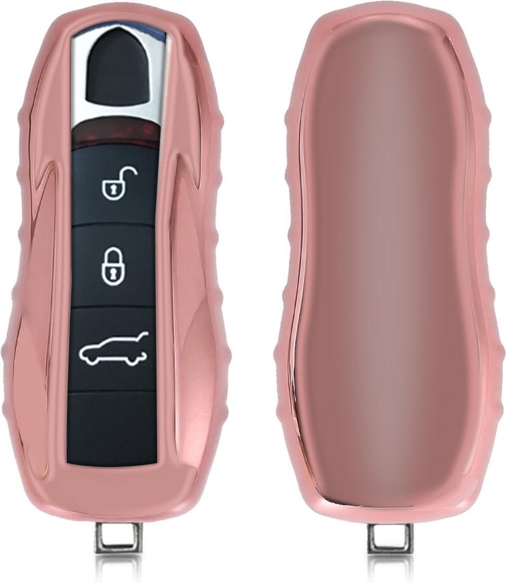 kwmobile autosleutelhoes voor Porsche 3-knops autosleutel (alleen Keyless) - TPU beschermhoes in hoogglans ros�goud