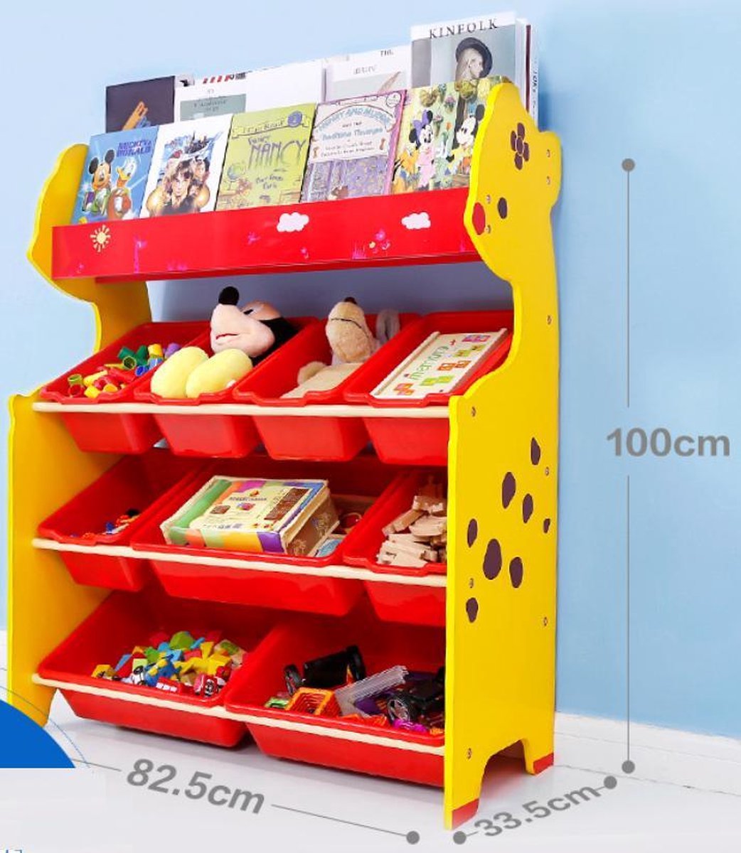 Onshine 3-laags Kast met 9 Opslagbakken & Boekenplank - Geel Reekalf - Opbergkast - Speelgoedrek - Opbergrek kinderen - Speelgoedboxen - Opbergmeubel - Kast voor kinderkamer - Kinderkast - Organizer - Speelgoedkast - Meubels voor kinderkamer