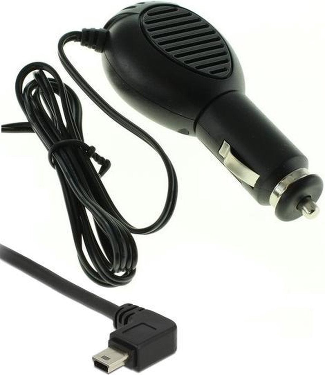 VHBW USB Mini B autolader met vaste kabel en haakse connector (naar rechts) - 1A / zwart - 1