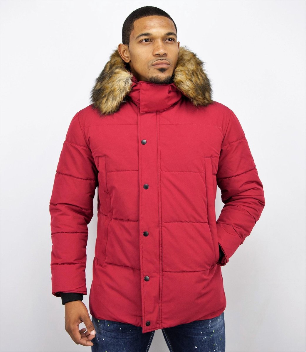 Enos Heren Winterjas – Met bontkraag – Rood - Maat: M