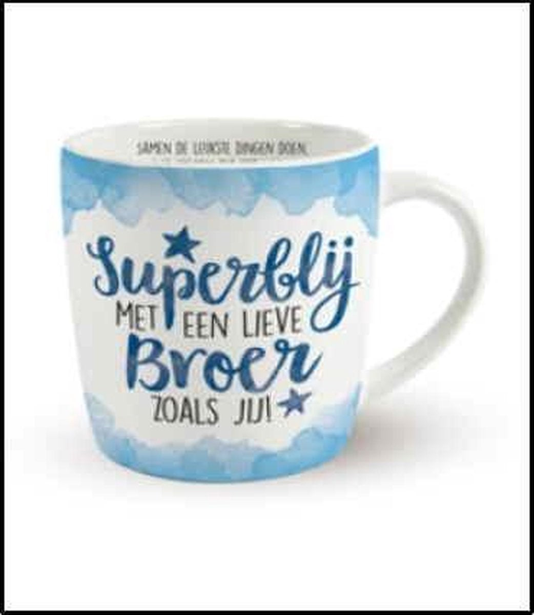 Verjaardag - Enjoy Mok - Superblij met een lieve Broer zoals jij - Gevuld met bonbons - In cadeauverpakking met gekleurd lint - Met zijden lint met de tekst: "Speciaal voor jou"