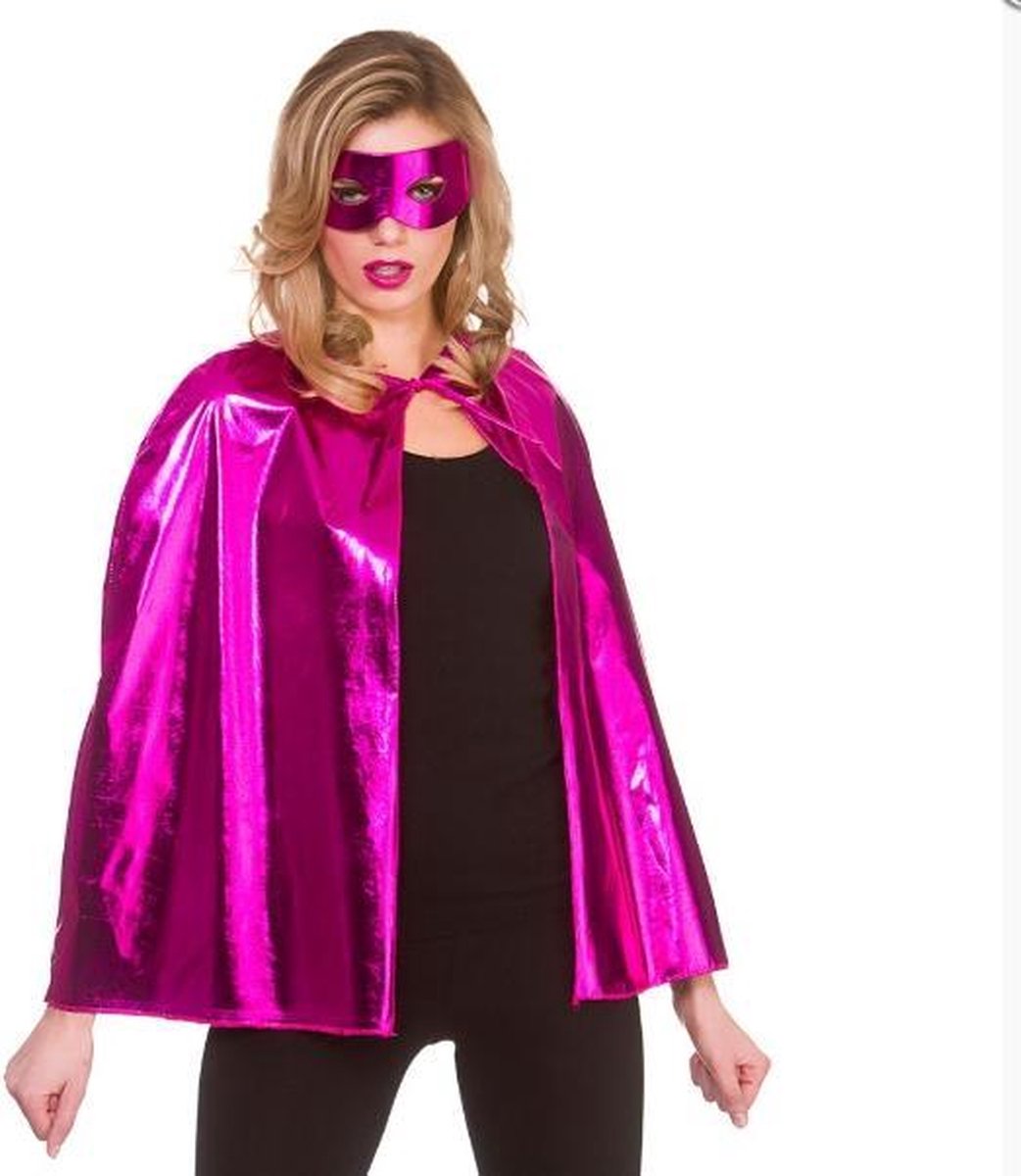 Metallic 60cm Super Hero Cape & Masker pink