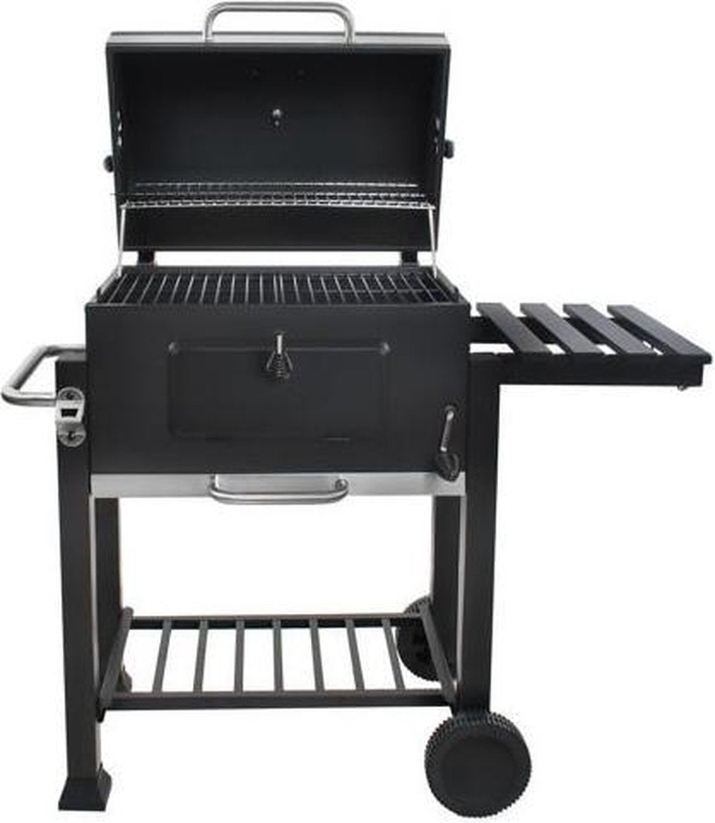 KING BBQ Grill - Luxe Tuin Barbecue - Grill met Deksel en Thermometer - Tuin - Houtskoolgrill XXL - Houtskoolbarbecues - Smoker Grill - Houtskoolbarbecue - Verrijdbaar - Zwart
