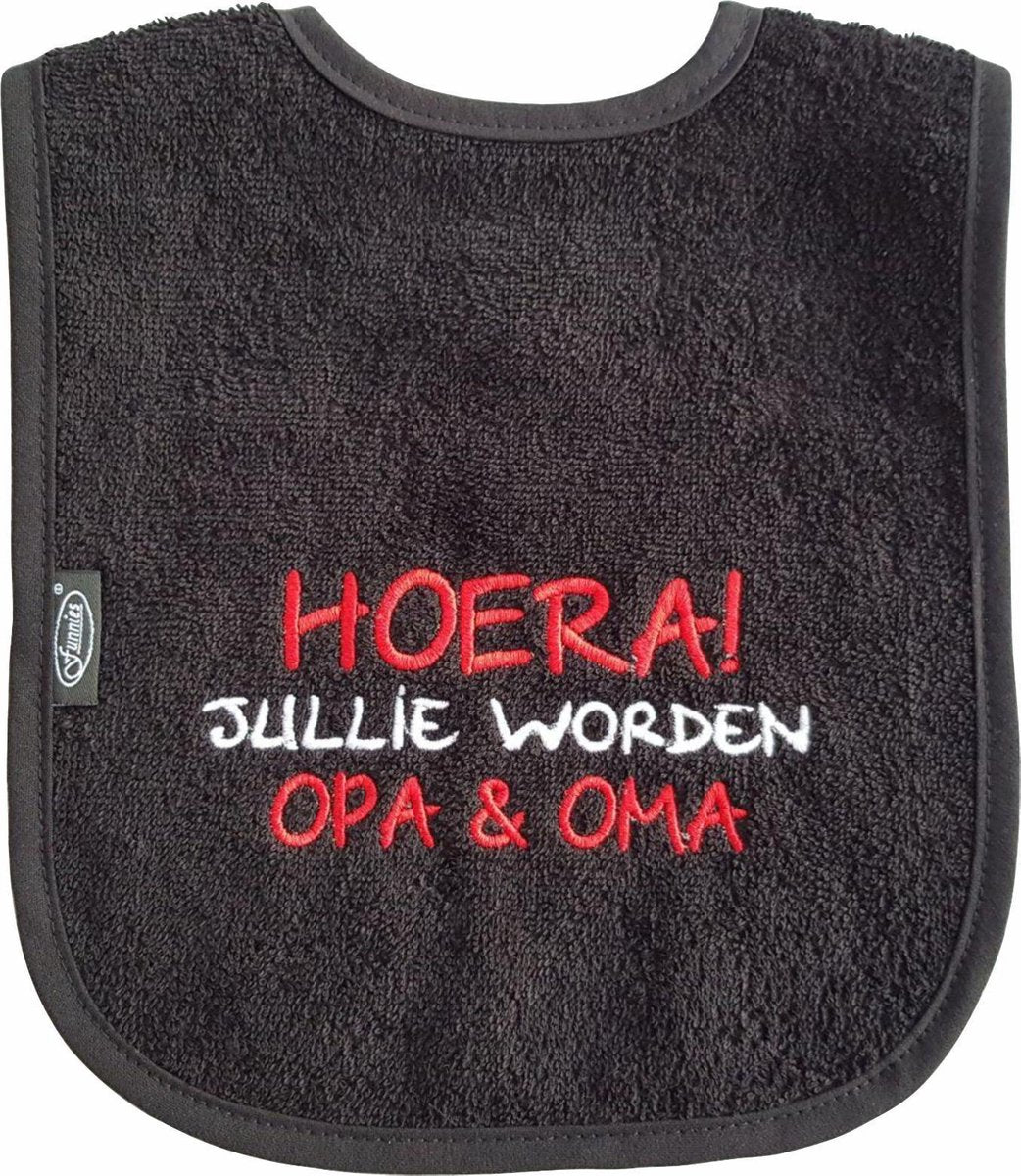 Zwarte slab met "Hoera! Jullie worden opa & oma"