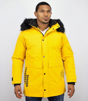 Enos Parka Jas Heren – Met Bontkraag – Geel - Maat: XL
