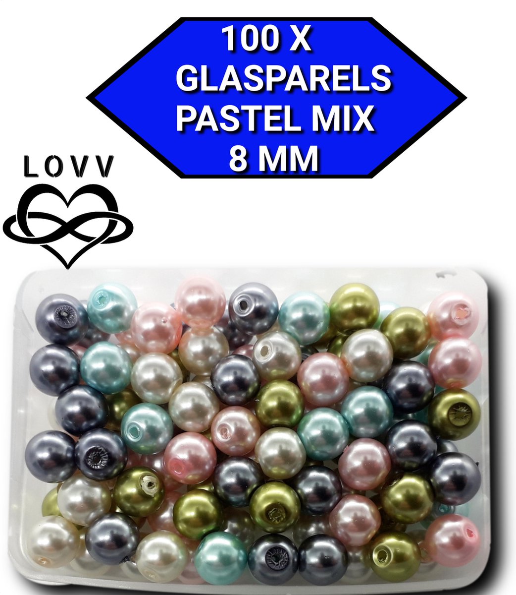Kralen- Sieraden Maken-100 Glasparels -Pastel Kleuren- 8mm