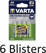 24 Stuks (6 Blisters a 4 st) Varta Oplaadbare Batterij Recharge Accu Power AA 2100mAh