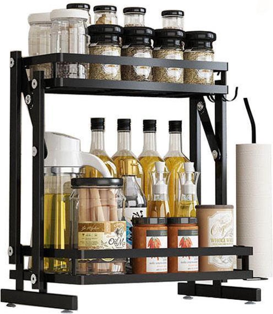 TammaT® Kruidenrek - Kruidenrek Staand - Inklapbare Keukenrek - 2-laags 35x21x38