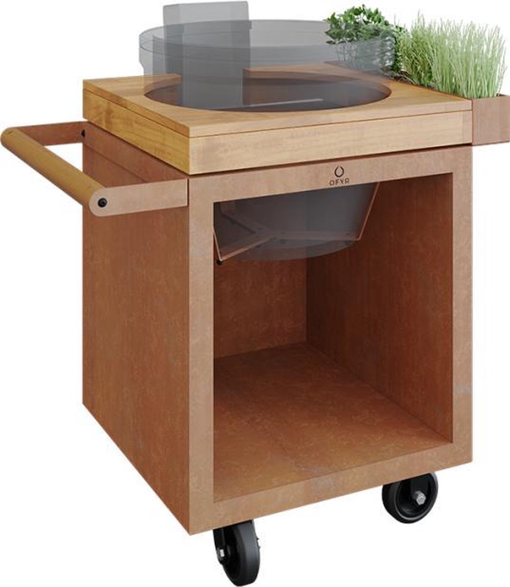 OFYR Kamado Table Corten 65 PRO Teak Wood KJ