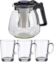 Glazen theepot met filter/infuser van 900 ml met 6x stuks theeglazen van 250 ml