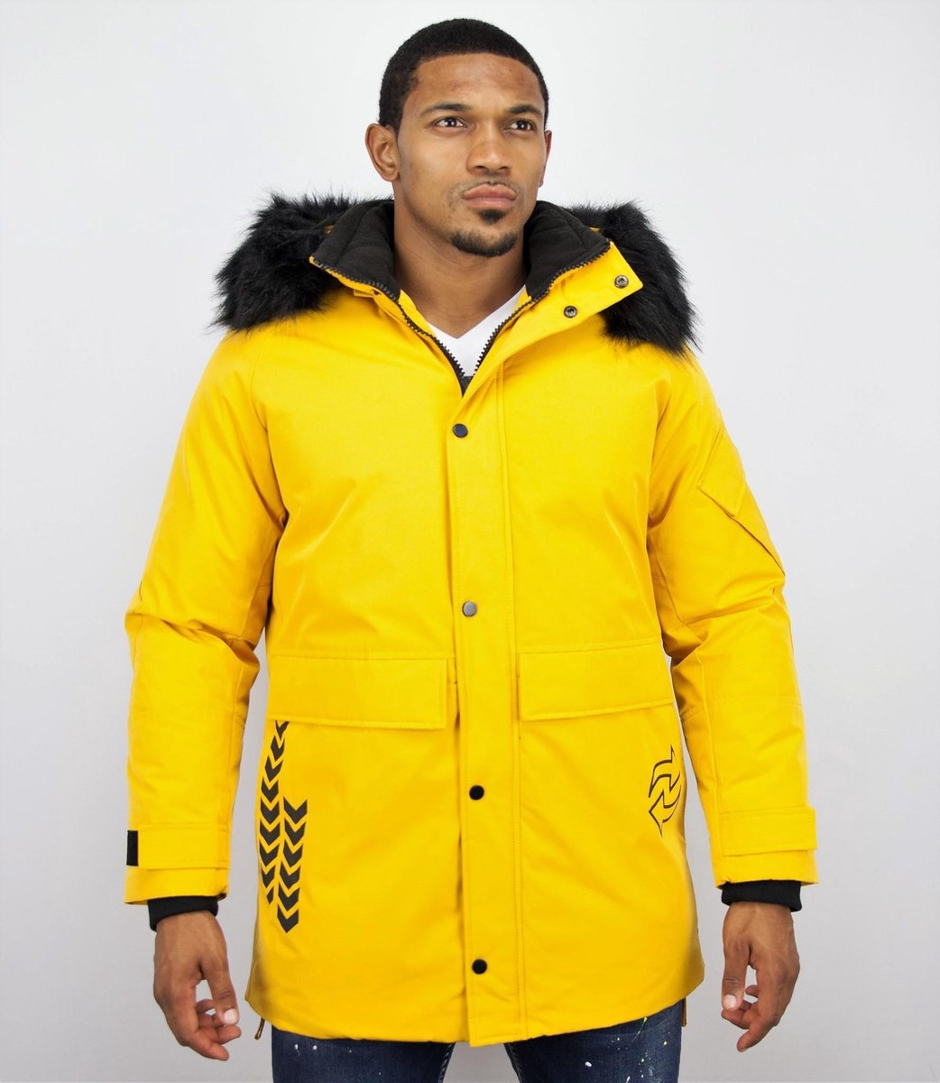 Enos Parka Jas Heren – Met Bontkraag – Geel - Maat: M