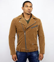 WARREN WEBBER Suede Bikerjack - Nep Leren Jasje - Leren Jasje - Bruin - Maat: L