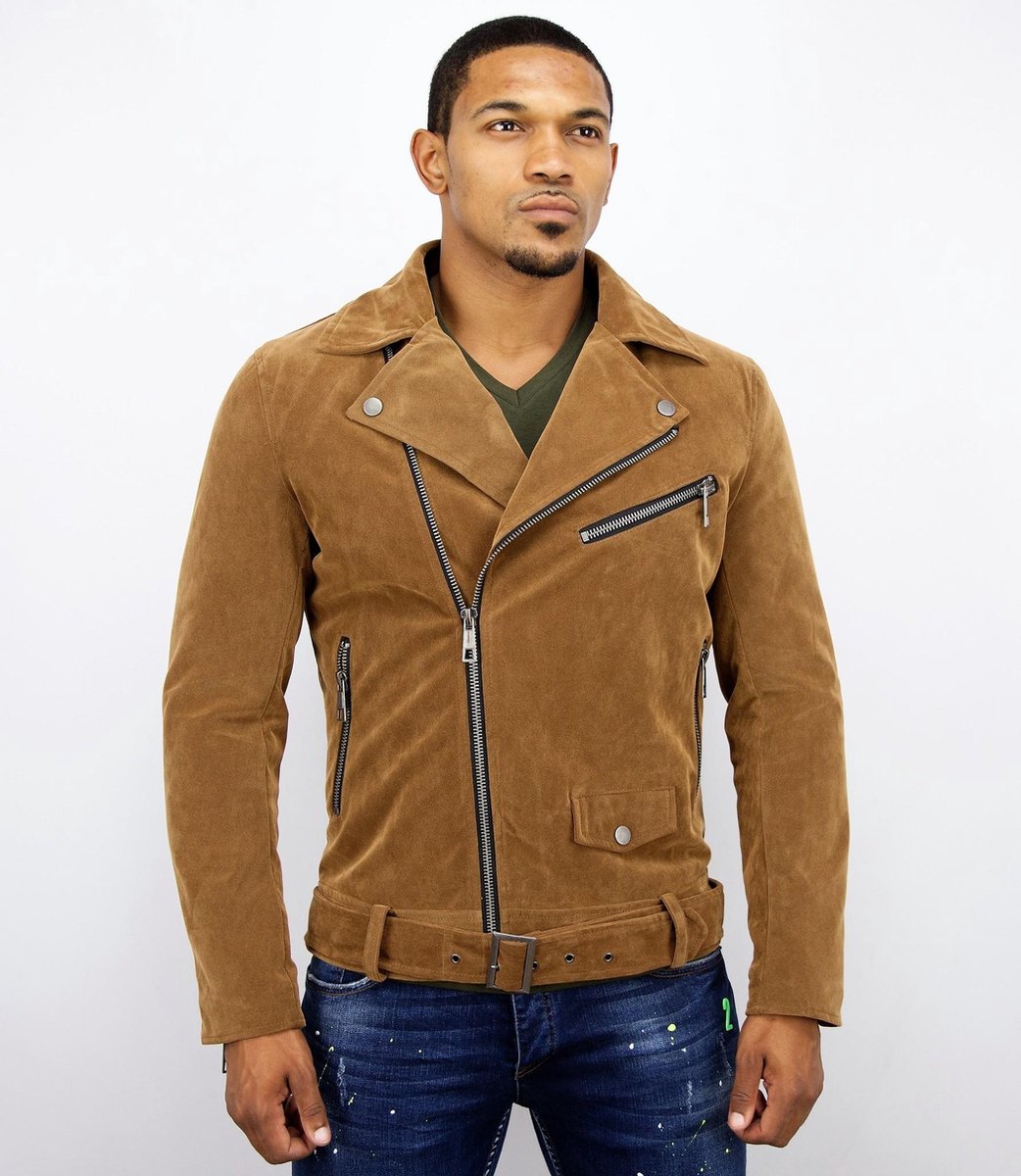 WARREN WEBBER Suede Bikerjack - Nep Leren Jasje - Leren Jasje - Bruin - Maat: L