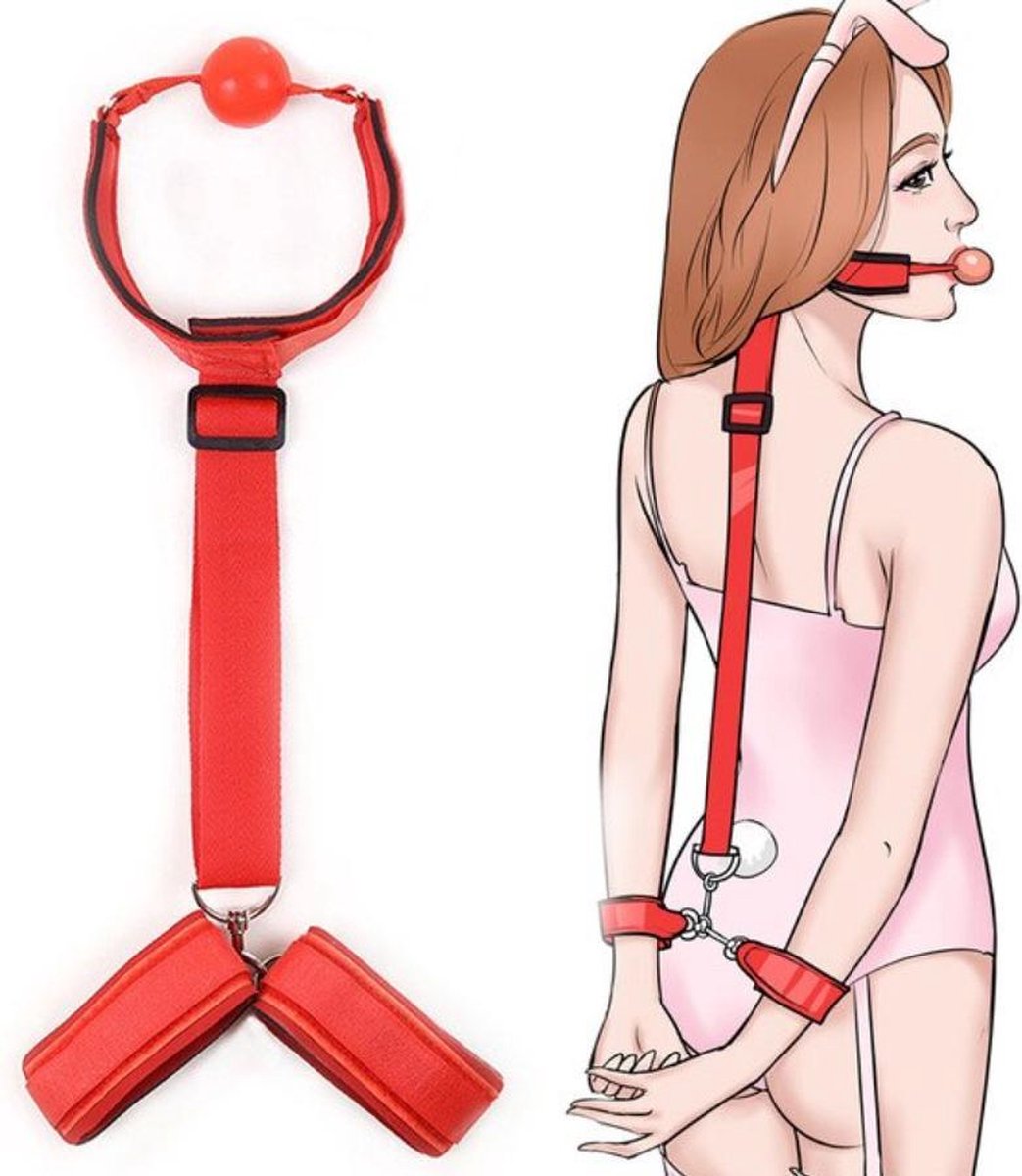 WiseGoods - BDSM Gag Bondage Set - SM Seksspeeltjes - Gagball met Handboeien - Erotiek Toys - Rood