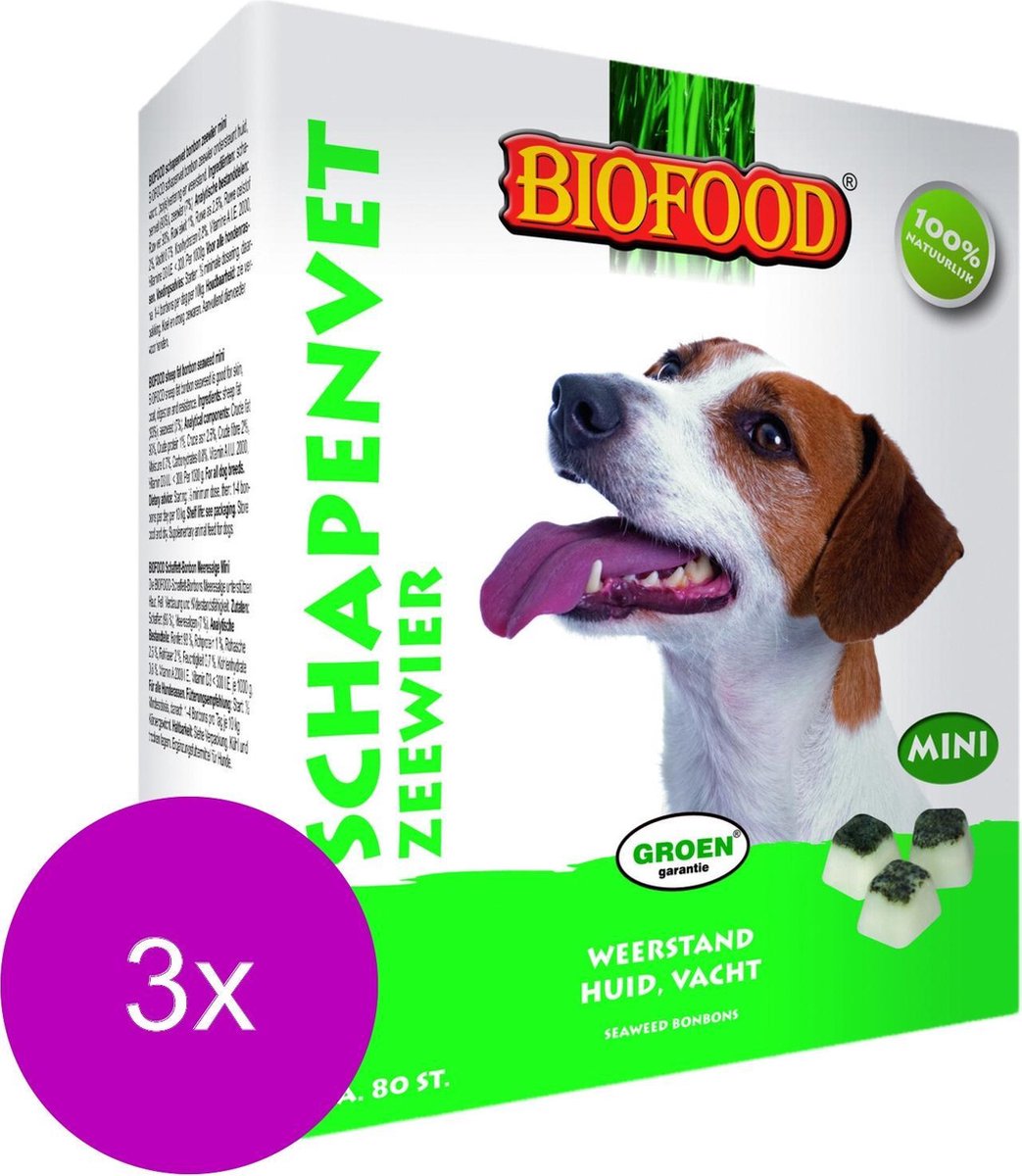 Biofood Mini Schapenvetbonbons met Zeewier - Hond - Voedingssupplement -  3 x 80 bonbons