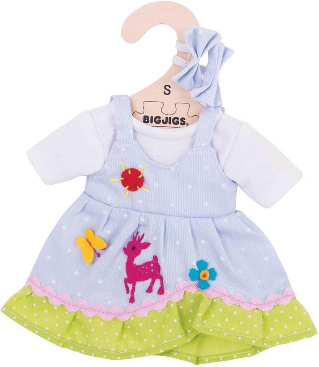 Bigjigs - Poppenkleren - Blauwe jurk met hertje - 25cm