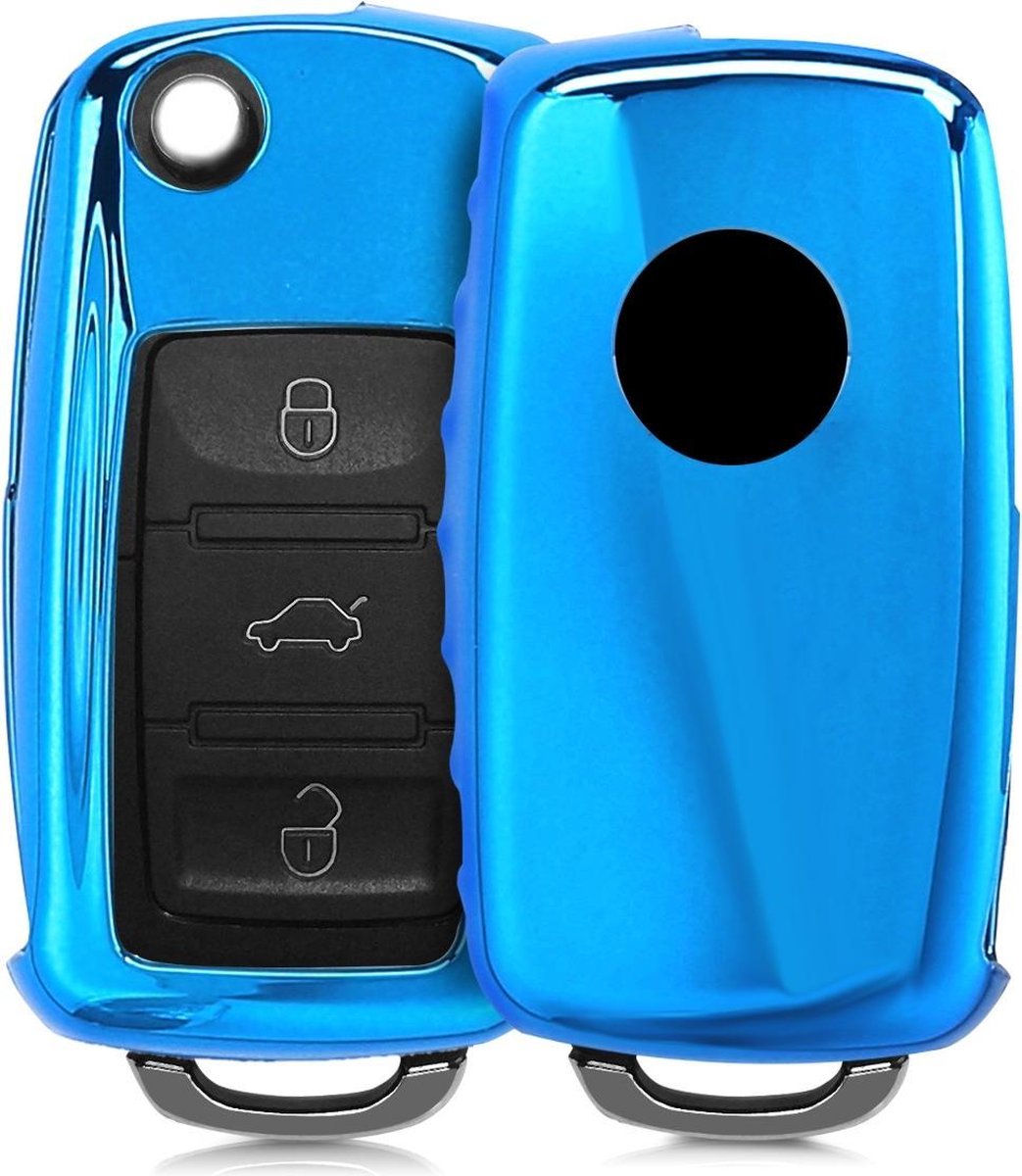 kwmobile autosleutelhoes voor VW Skoda Seat 3-knops autosleutel - TPU beschermhoes in hoogglans Blauw