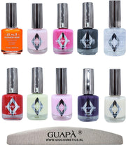 GUAPÀ® Nagellak set | Zomer Nagels | Base Coat | Topcoat | 8 kleuren nagellak