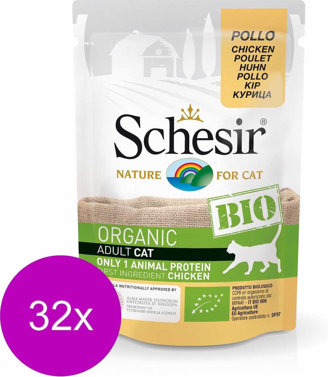 Schesir Kat Bio Pouch Paté 85 g - Kattenvoer - 32 x Kip