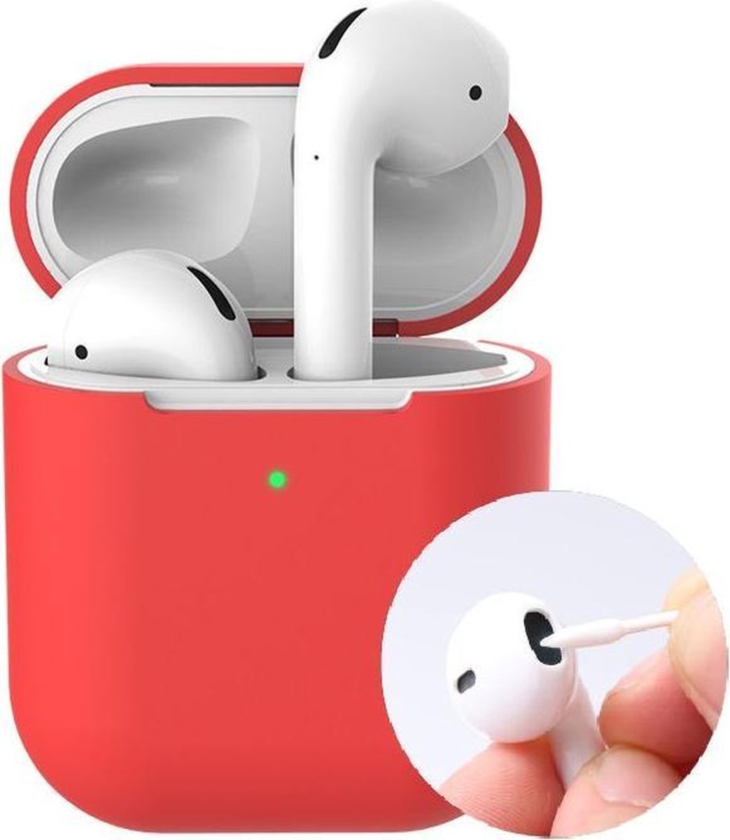 AirPods case voor iPhone - AirPods hoesje red - AirPods siliconen - AirPods bescherming rood - 4 AirPods clean staafjes