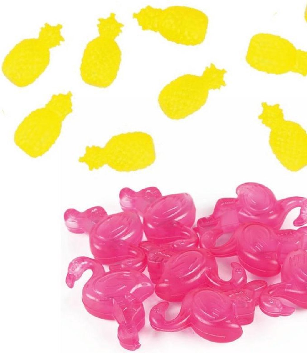 Herbruikbare ijsblokjes 16 stuks flamingo roze en ananas geel - Duurzaam - Milieuvriendelijk - Stevig kunststof - Gekleurd