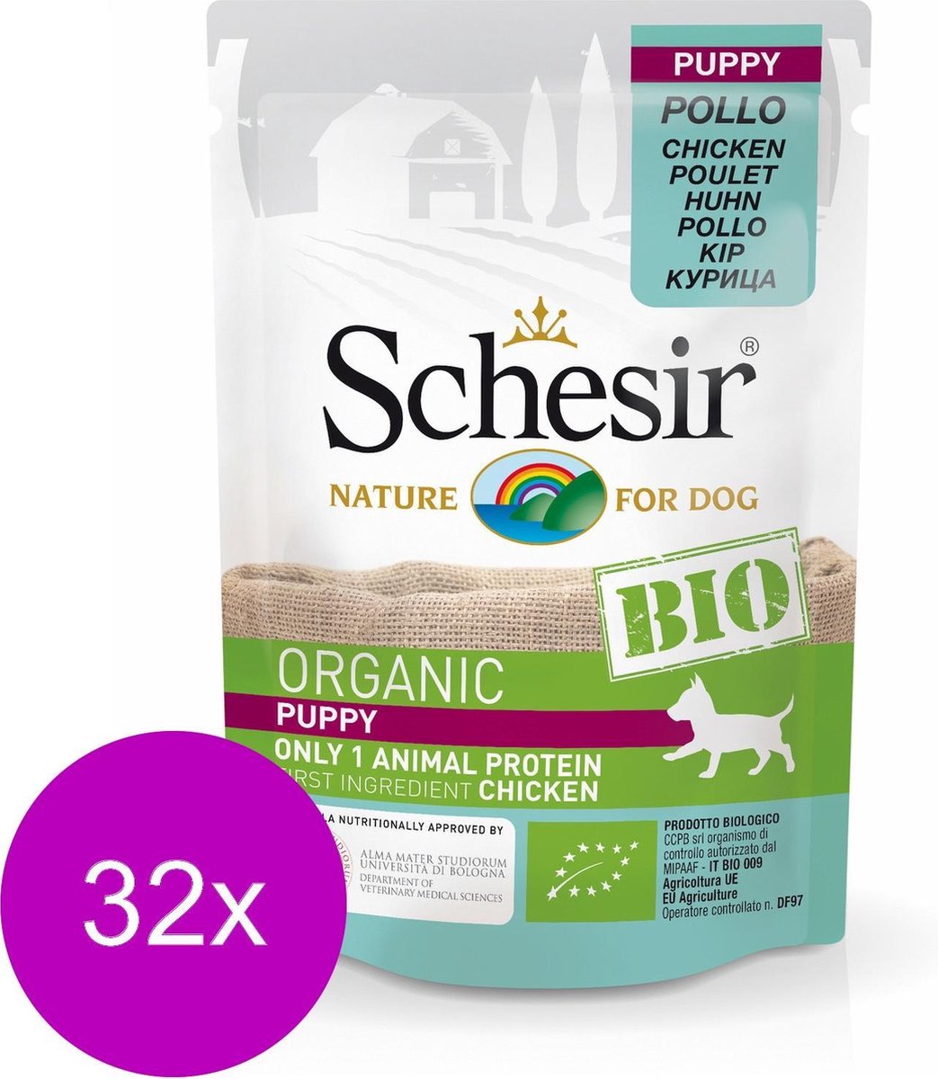 Schesir Puppy Bio Pouch Paté - Hondenvoer - 32 x Kip 85 g