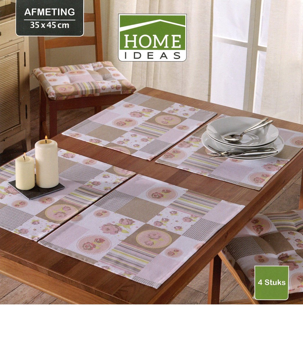 Placemats -  Flowers - 35 x 45 cm – Oud roze -  4 Stuks