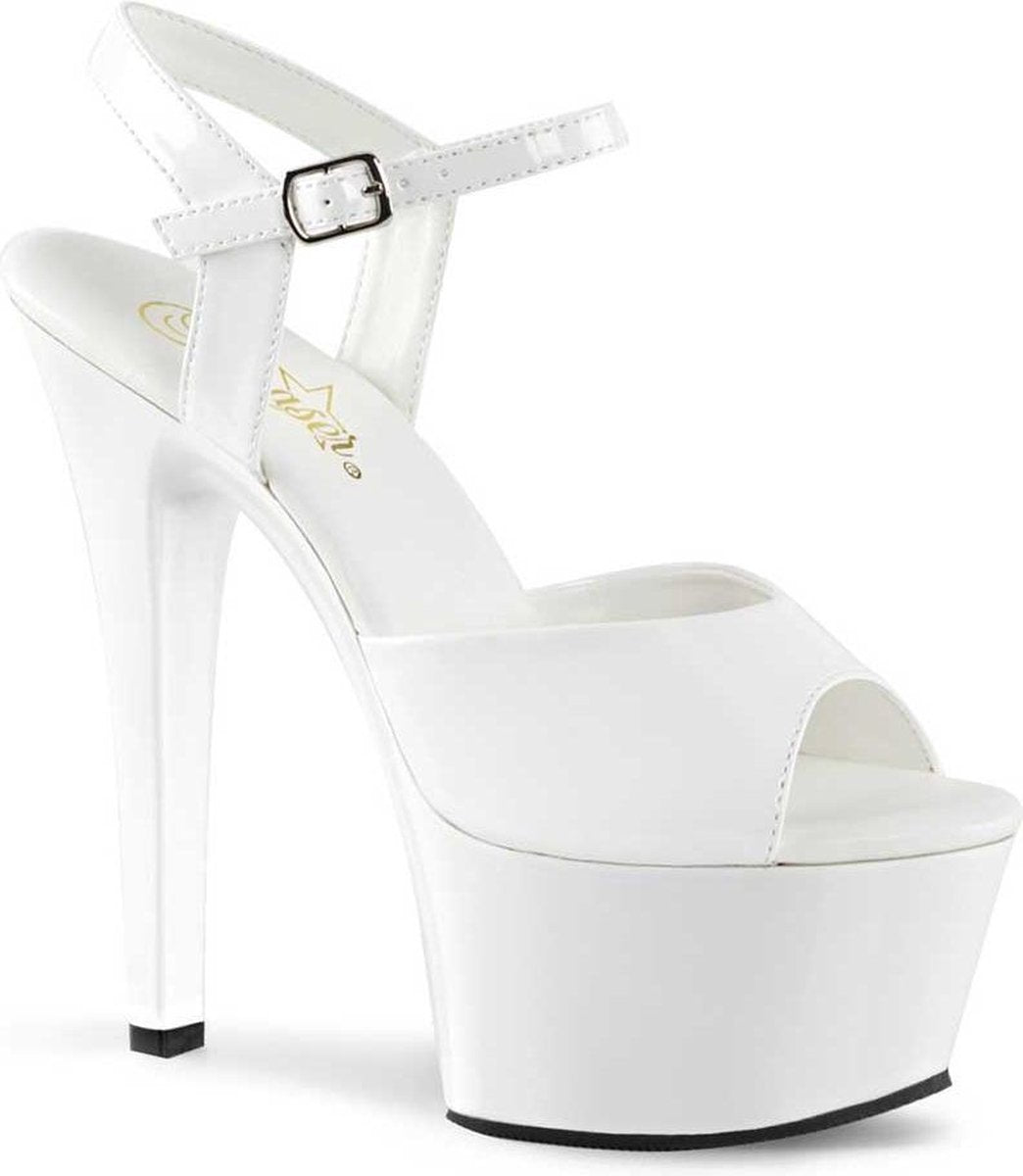 Aspire-609 stiletto sandal with ankle strap white patent - (EU 44 = US 13) - Pleaser