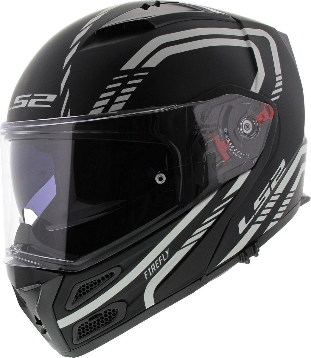 LS2 FF324 Metro Firefly Systeemhelm - Motorhelm - Mat Zwart Wit - Maat L
