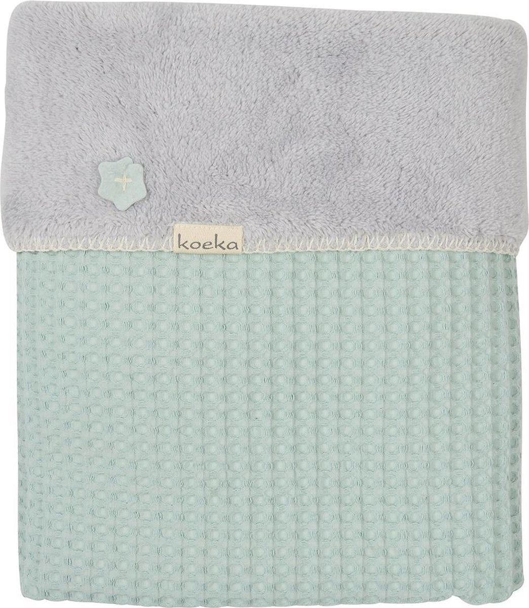 Koeka Wiegdeken wafel/teddy Oslo - misty mint/silver grey 75x100cm