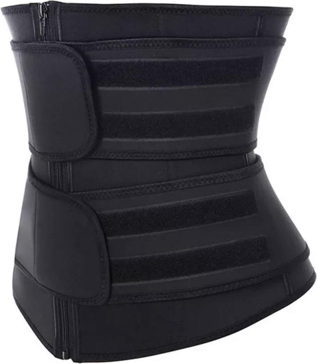 Premium Chibaa LARGE 'DOUBLE Waist Plus' sport waisttrainer Zwart Neopreen - Fitness Steunband - Afvalband - dubbele sluiting -  Zweetband - Vermager - Dubbel sluiting voor betere pasvorm | Weight loss