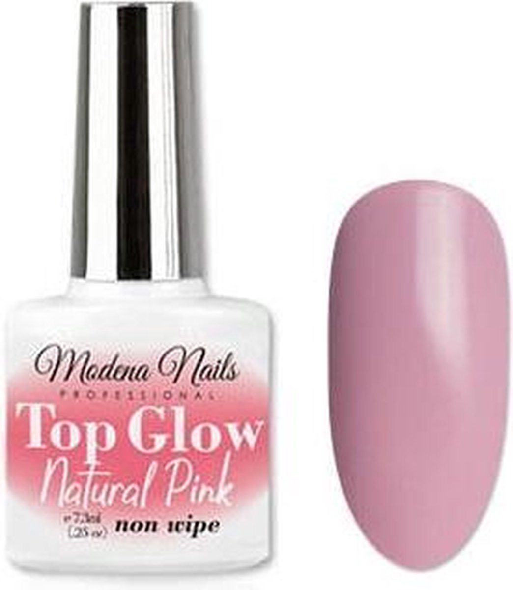 Modena Nails Top Coat Gellak Glow Non Wipe - Natural Pink 7