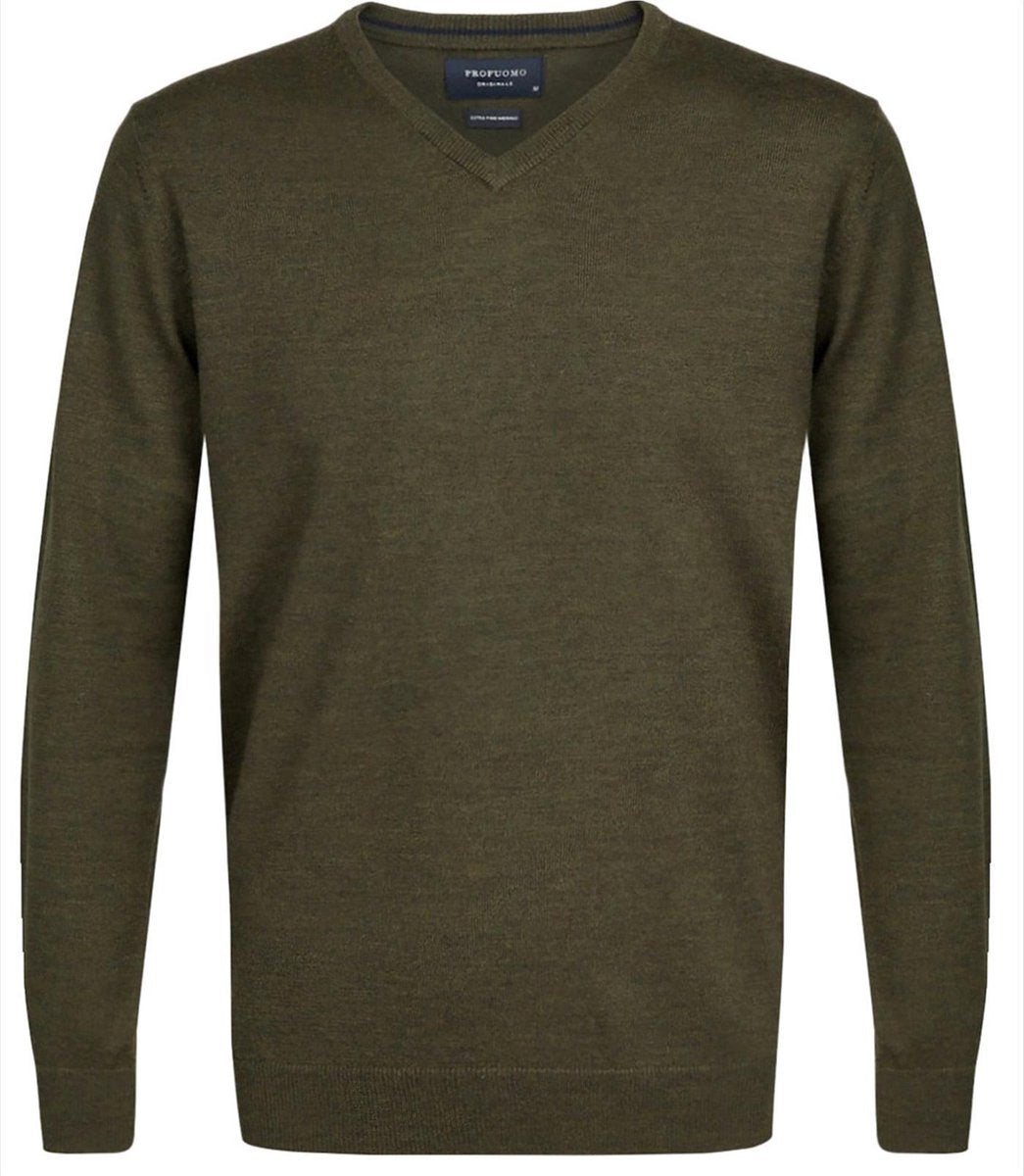 Profuomo Originale Slim Fit - heren trui wol - army groen -  Maat M