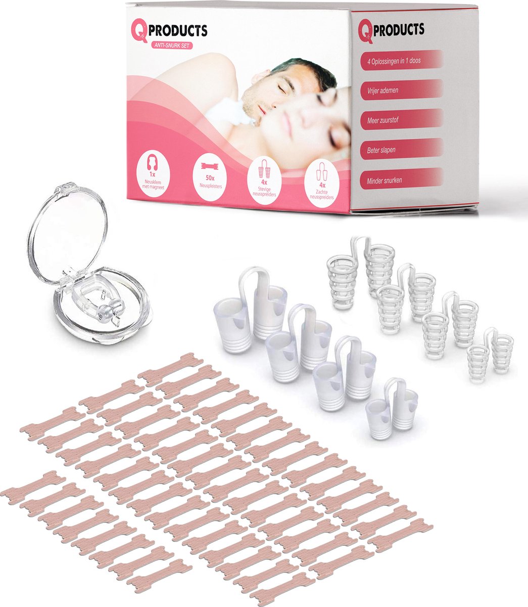 Qproducts Anti Snurk Neusspreider Pakket - 4 oplossingen in 1 doos! Compleet anti snurk producten en neusstrips geschikt voor iedereen