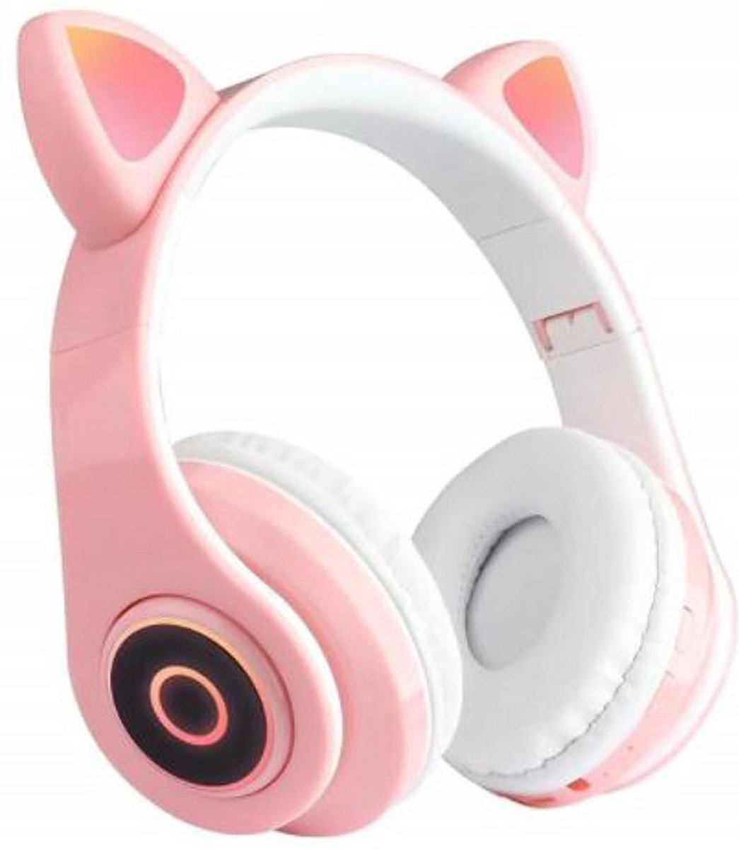 kinder koptelefoon kitty cat roze met led oortjes