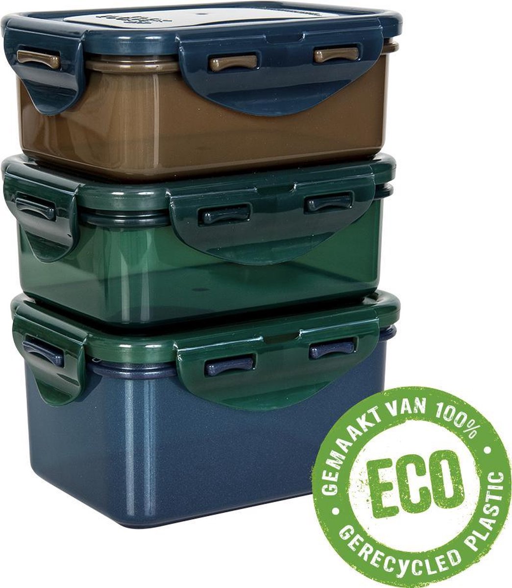Lock&Lock ECO Vershoudbakjes | Snackdoosjes | Snackbox – Set van 3 stuks – Duurzaam – Zero waste – 100% gerecycled plastic – 350 + 470 ml