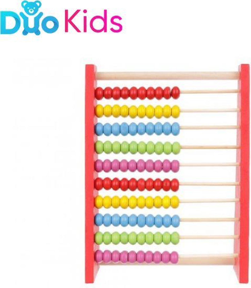 Duo Kids - Houten Telraam - Leer Tellen Baby / Peuter - Ontwikkeling Speelgoed Rekenen STEM - Grijpen Gekleurd