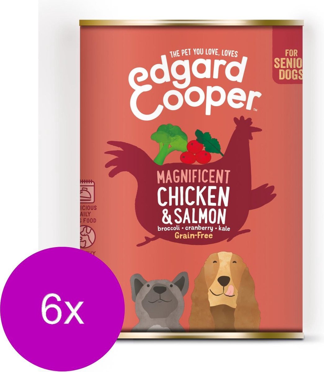 Edgard & Cooper Kip & Zalm Blik - Voor senior honden - Hondenvoer - 6 x 400g
