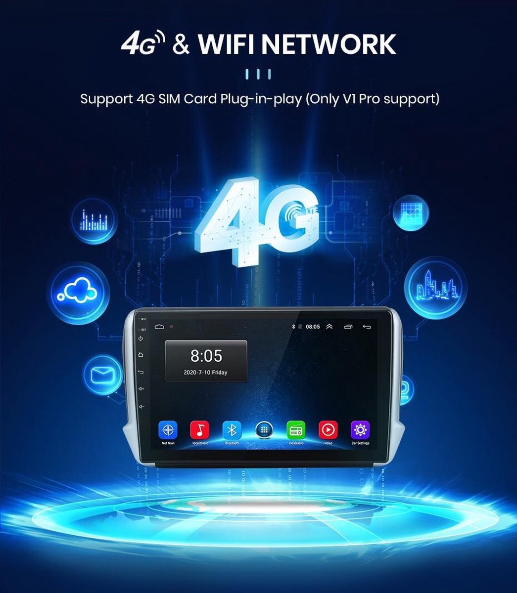 GRATIS CAMERA! Peugeot 2008 2013-2020 Peugeot 208 2012-2020 Android 10 navigatie en multimediasysteem autoradio RDS Bluetooth USB WiFi 4+64GB 4G