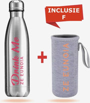 Thermosfles in Roestvrij Staal RVS Drinkfles - 500ML - Inclusief Drinkfles Houder - Grijs - Ze Eunoia®