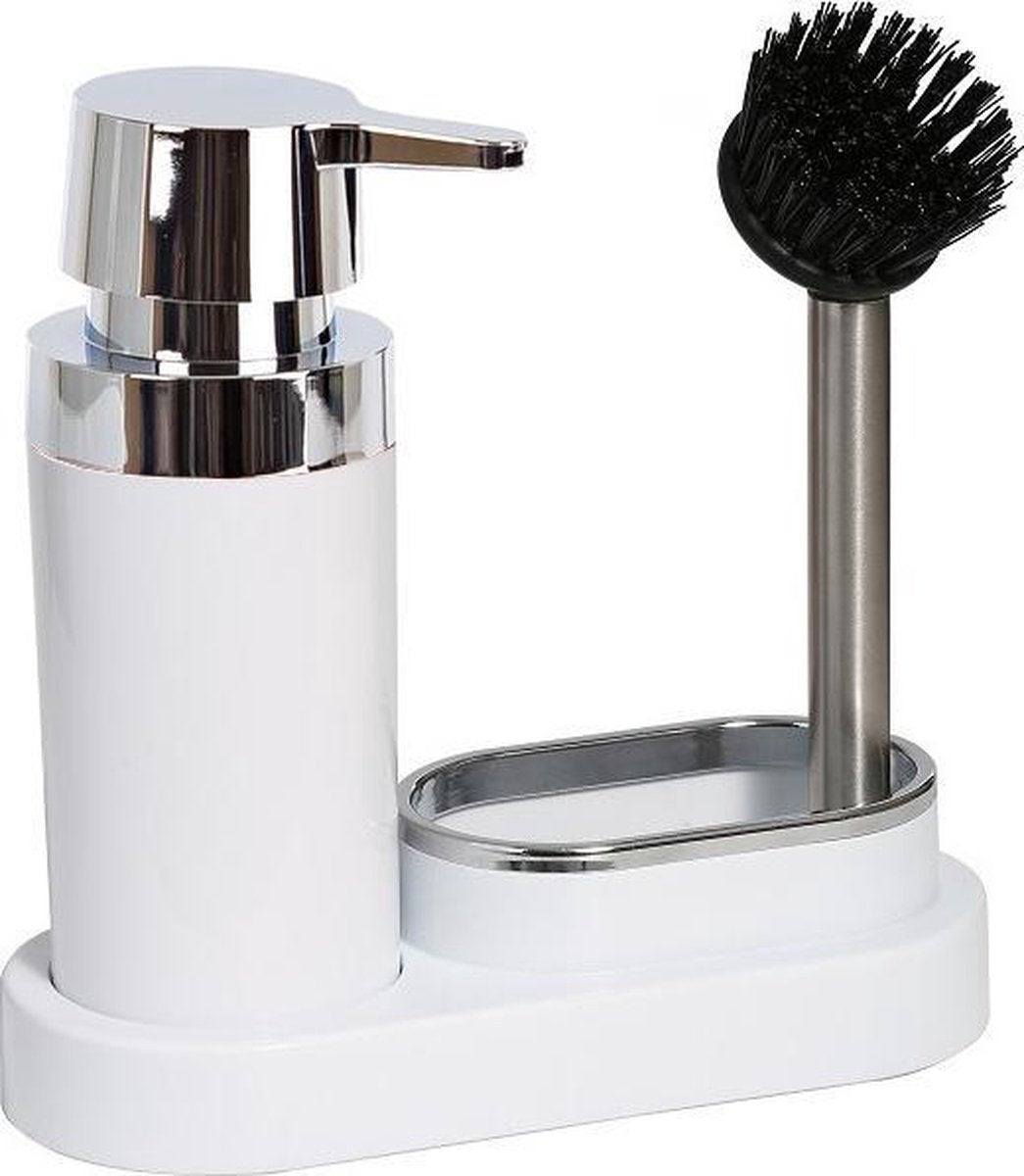 Polen Keuken Zeepdispenser met borstel | Gootsteen organizer | Wit