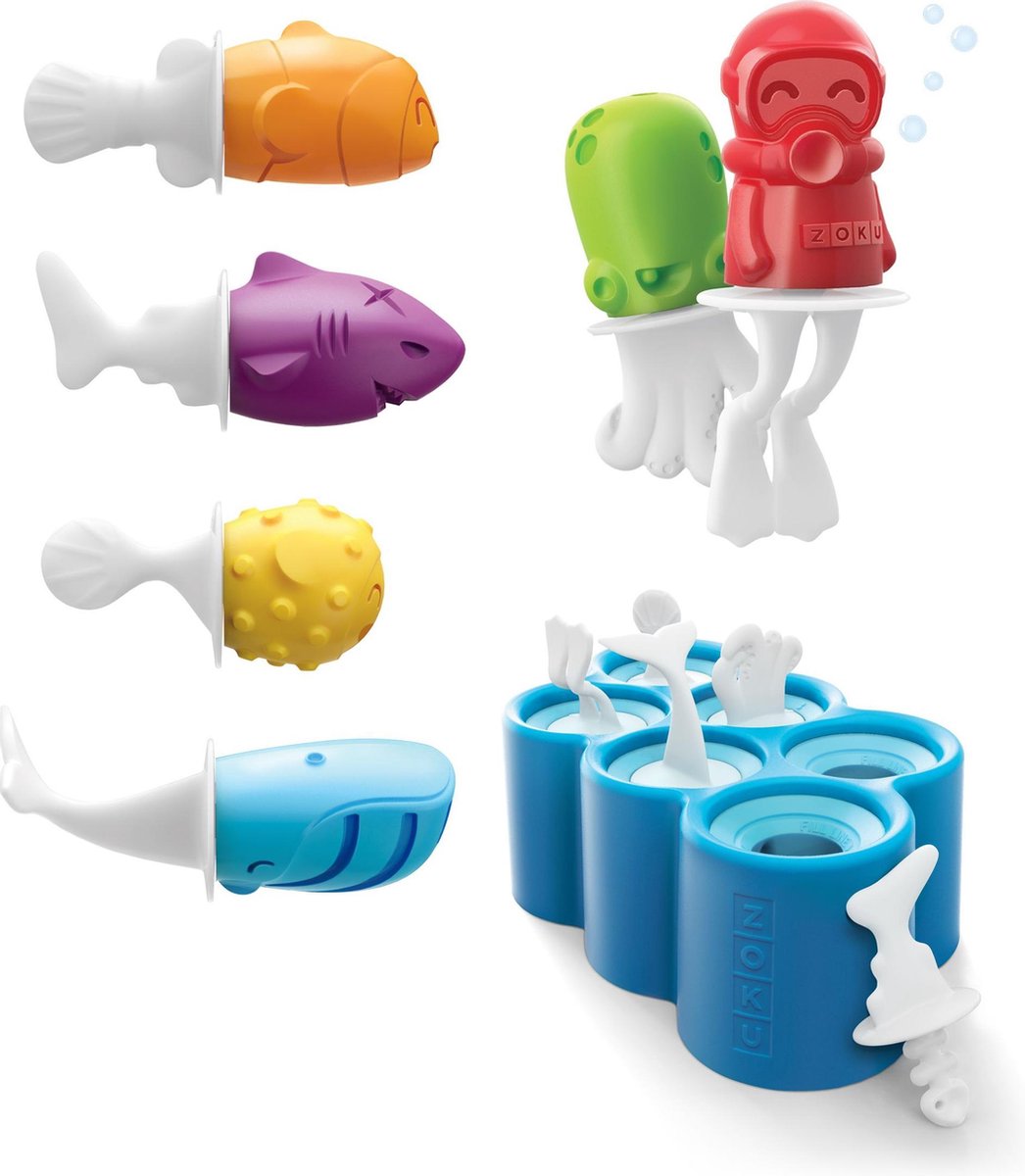 Zoku - IJsjesmaker - IJslollie maker - IJsvormpjes - Maak Je Eigen IJsjes - Fish Pops - 6 stuks
